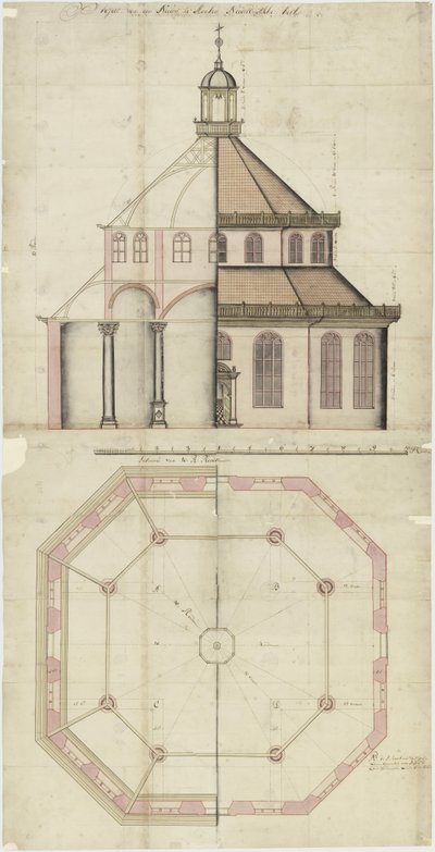 Bauzeichnung für eine zu errichtende Kirche in Batavia von Nederlands
